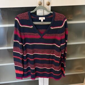 Belle by Kim Gravel Boho Multicolor Striped V-Neck Sweater